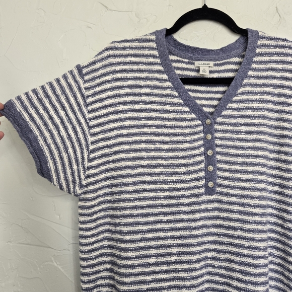 L.L. Bean Navy and Cream Striped V-Neck Sweater - Picture 6 of 12